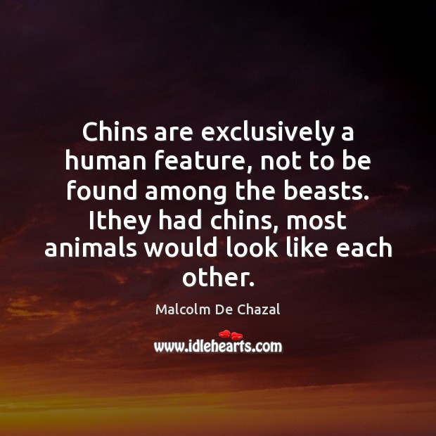 Chins are exclusively a human feature, not to be found among the Malcolm De Chazal Picture Quote