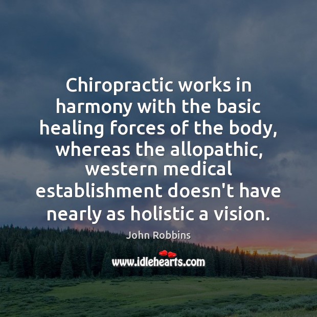 Chiropractic works in harmony with the basic healing forces of the body, John Robbins Picture Quote