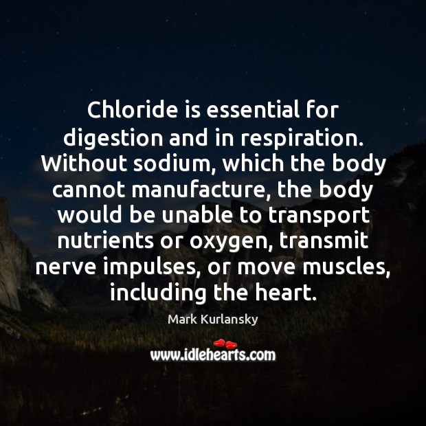Chloride is essential for digestion and in respiration. Without sodium, which the Mark Kurlansky Picture Quote