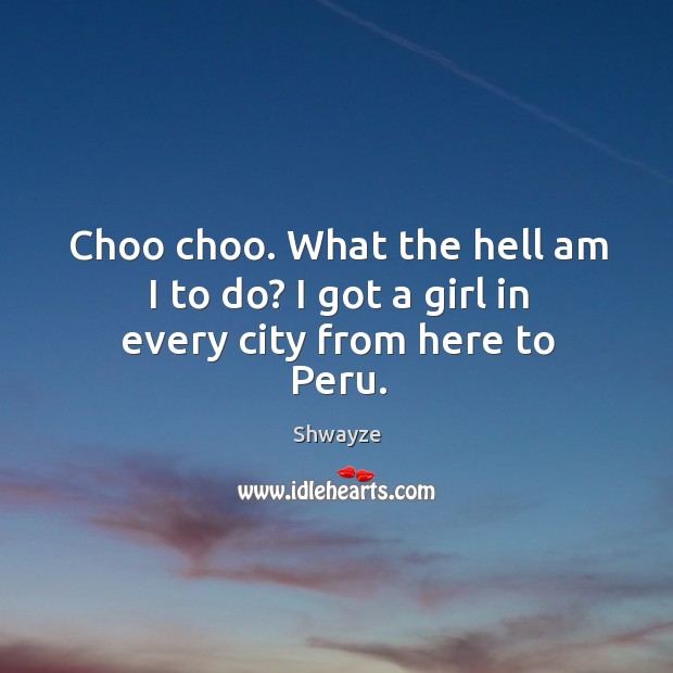 Choo choo. What the hell am I to do? I got a girl in every city from here to peru. Shwayze Picture Quote