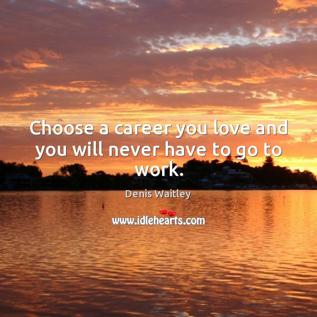 Choose a career you love and you will never have to go to work. 