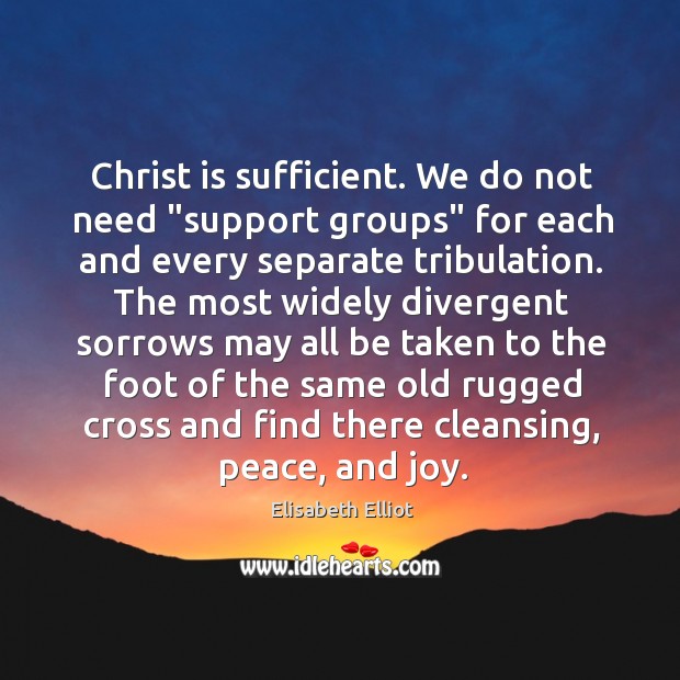 Christ is sufficient. We do not need “support groups” for each and Image