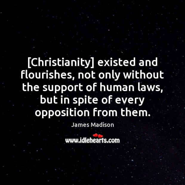 [Christianity] existed and flourishes, not only without the support of human laws, James Madison Picture Quote
