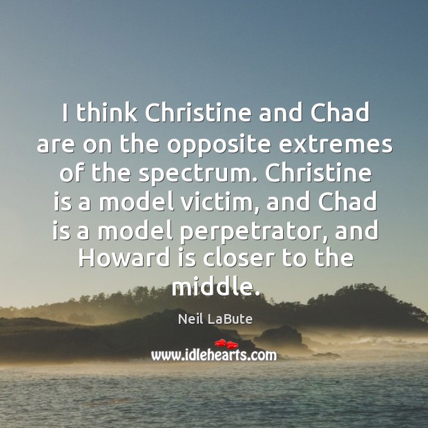 Christine is a model victim, and chad is a model perpetrator, and howard is closer to the middle. Image