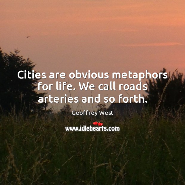 Cities are obvious metaphors for life. We call roads arteries and so forth. Geoffrey West Picture Quote