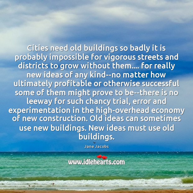 Cities need old buildings so badly it is probably impossible for vigorous 
