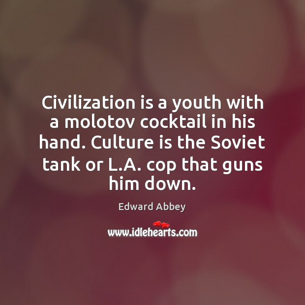 Civilization is a youth with a molotov cocktail in his hand. Culture Edward Abbey Picture Quote