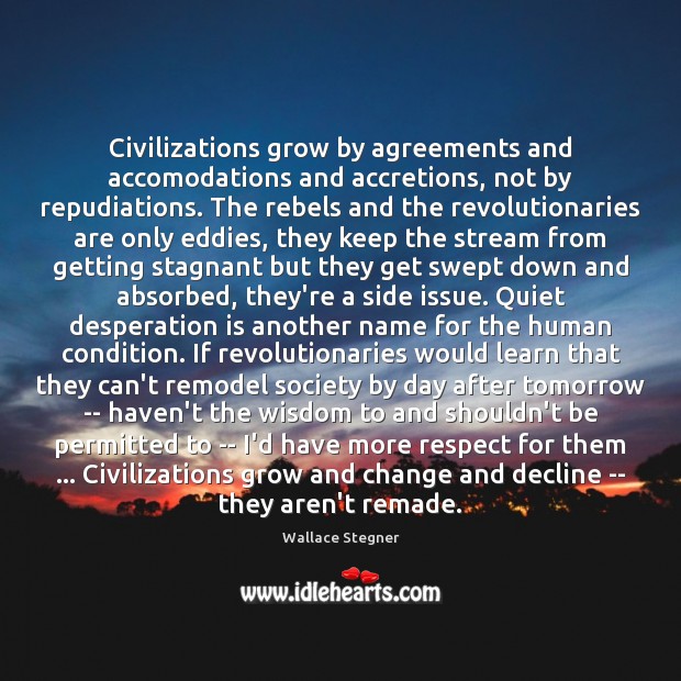 Civilizations grow by agreements and accomodations and accretions, not by repudiations. The Image