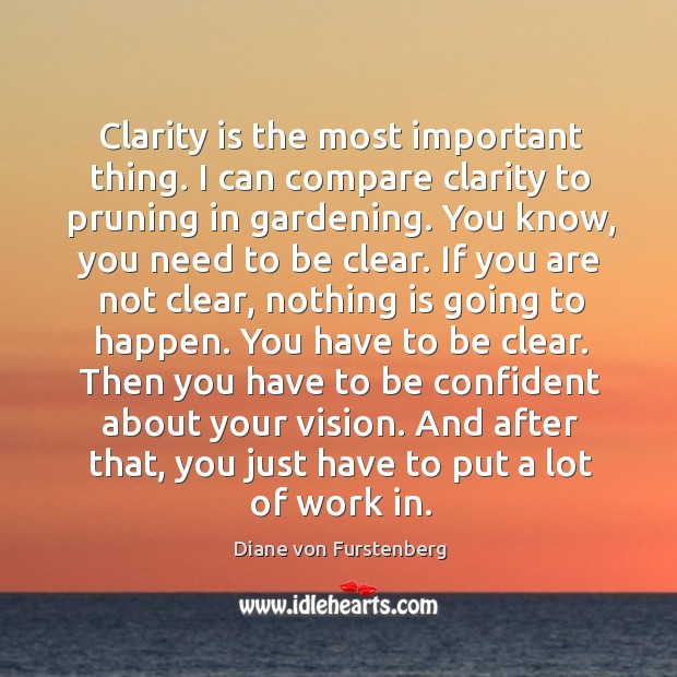 Clarity is the most important thing. I can compare clarity to pruning Diane von Furstenberg Picture Quote