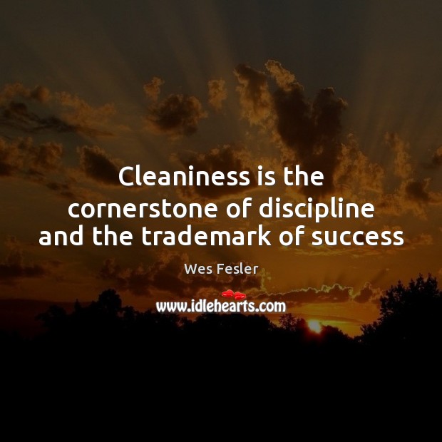 Cleaniness is the cornerstone of discipline and the trademark of success Wes Fesler Picture Quote