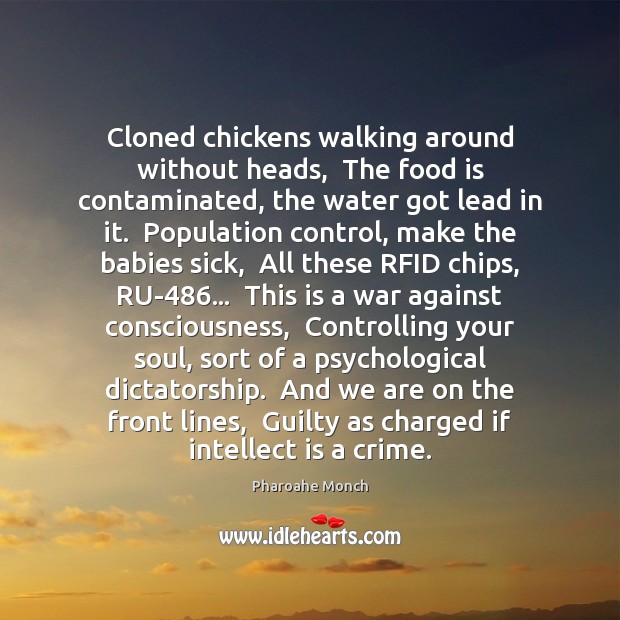 Cloned chickens walking around without heads,  The food is contaminated, the water Population Control Quotes Image