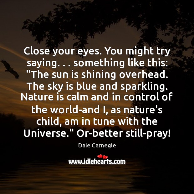 Close your eyes. You might try saying. . . something like this: “The sun Dale Carnegie Picture Quote