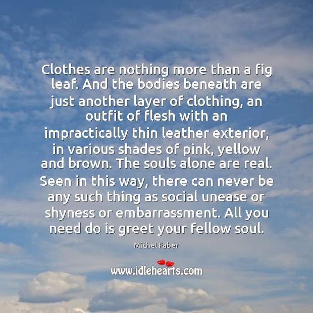Clothes are nothing more than a fig leaf. And the bodies beneath Michel Faber Picture Quote
