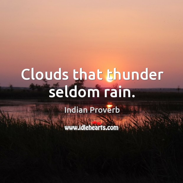 Clouds that thunder seldom rain. Indian Proverbs Image