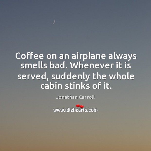 Coffee on an airplane always smells bad. Whenever it is served, suddenly the whole cabin stinks of it. Jonathan Carroll Picture Quote