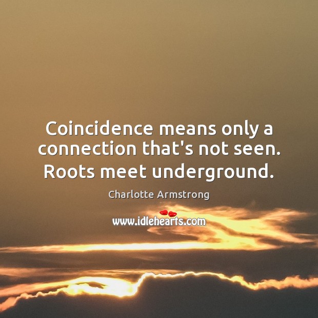 Coincidence means only a connection that’s not seen. Roots meet underground. Charlotte Armstrong Picture Quote