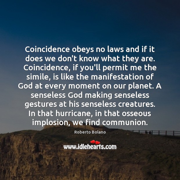 Coincidence obeys no laws and if it does we don’t know what Roberto Bolano Picture Quote