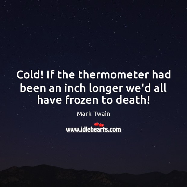 Cold! If the thermometer had been an inch longer we’d all have frozen to death! Mark Twain Picture Quote