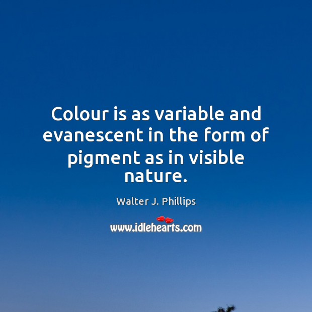 Colour is as variable and evanescent in the form of pigment as in visible nature. Walter J. Phillips Picture Quote
