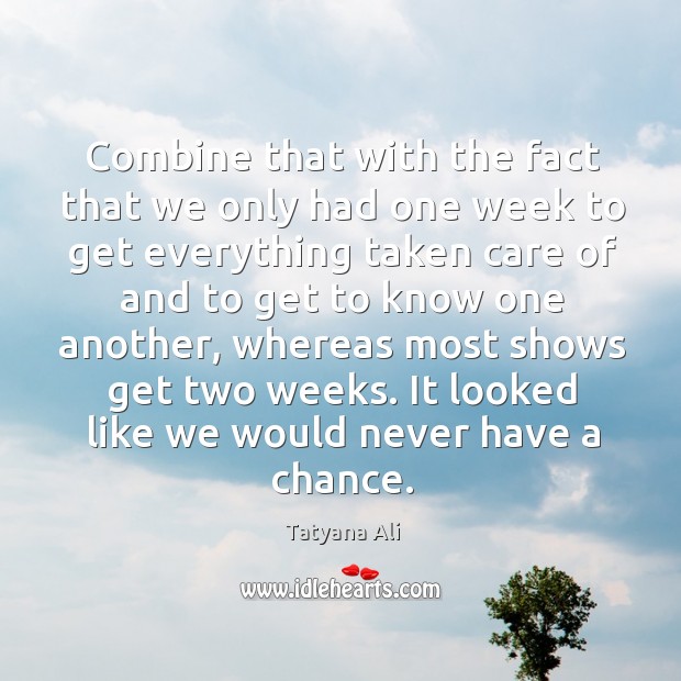 Combine that with the fact that we only had one week to get everything taken care Tatyana Ali Picture Quote