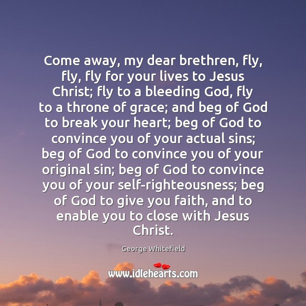 Come away, my dear brethren, fly, fly, fly for your lives to George Whitefield Picture Quote