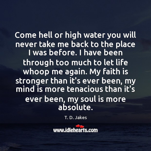 Come hell or high water you will never take me back to Soul Quotes Image