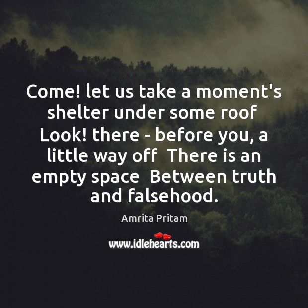 Come! let us take a moment’s shelter under some roof  Look! there Amrita Pritam Picture Quote
