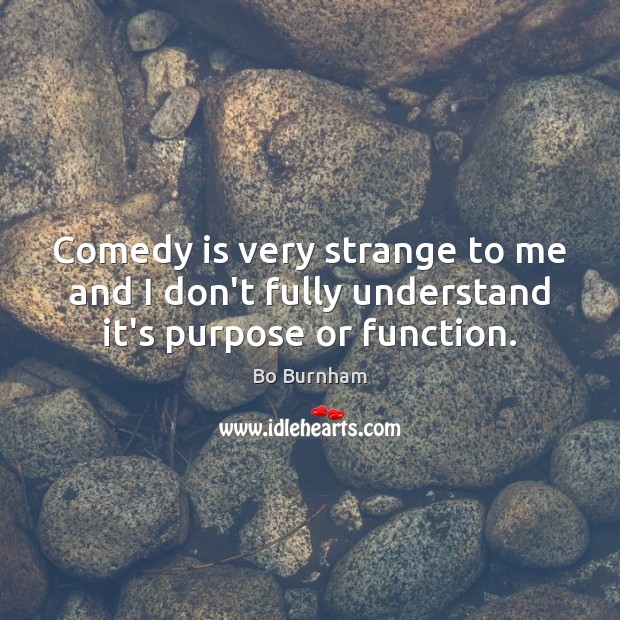 Comedy is very strange to me and I don’t fully understand it’s purpose or function. Bo Burnham Picture Quote