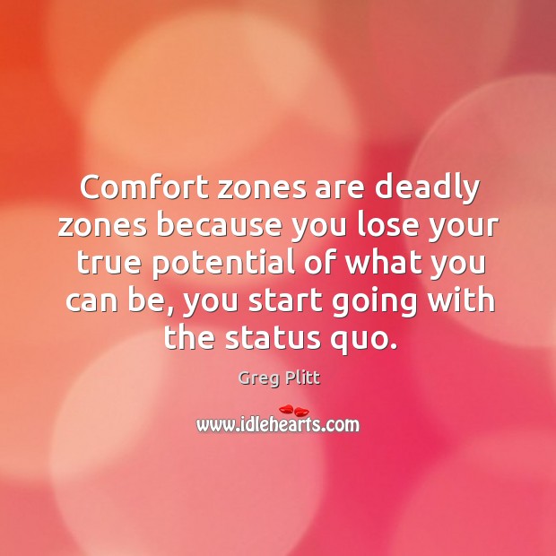 Comfort zones are deadly zones because you lose your true potential of Greg Plitt Picture Quote