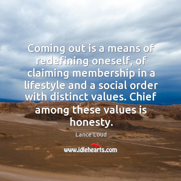 Coming out is a means of redefining oneself, of claiming membership in a lifestyle and a social Lance Loud Picture Quote