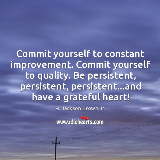 Commit yourself to constant improvement. Commit yourself to quality. Be persistent, persistent, H. Jackson Brown Jr. Picture Quote