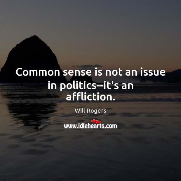 Common sense is not an issue in politics–it’s an affliction. Image