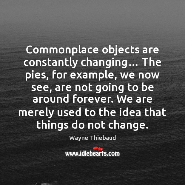 Commonplace objects are constantly changing… The pies, for example, we now see, Wayne Thiebaud Picture Quote