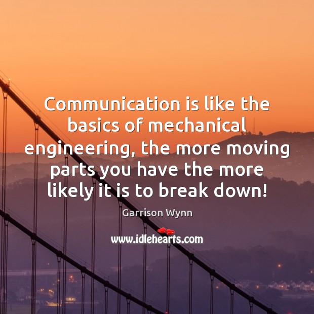 Communication is like the basics of mechanical engineering, the more moving parts Image