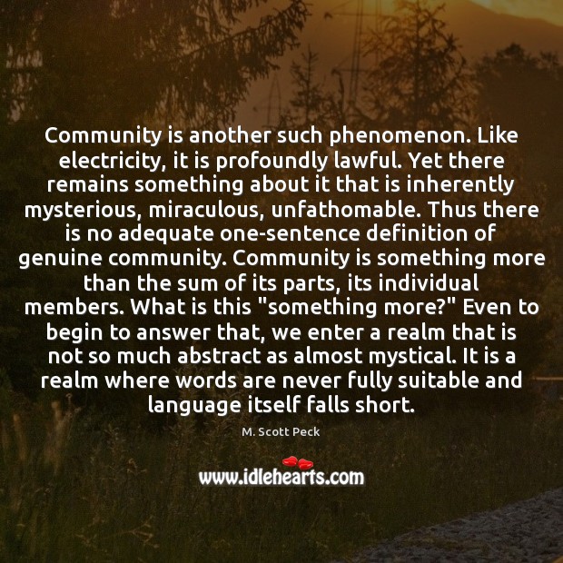 Community is another such phenomenon. Like electricity, it is profoundly lawful. Yet M. Scott Peck Picture Quote