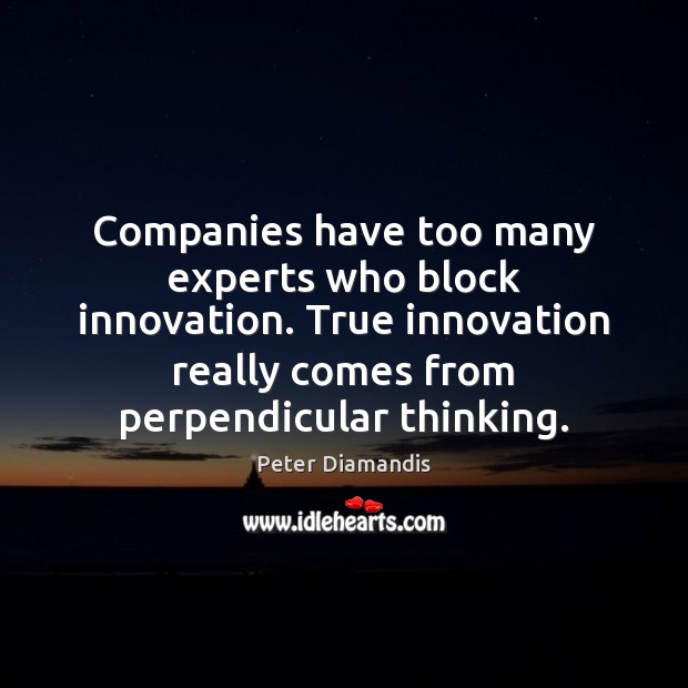 Companies have too many experts who block innovation. True innovation really comes Peter Diamandis Picture Quote