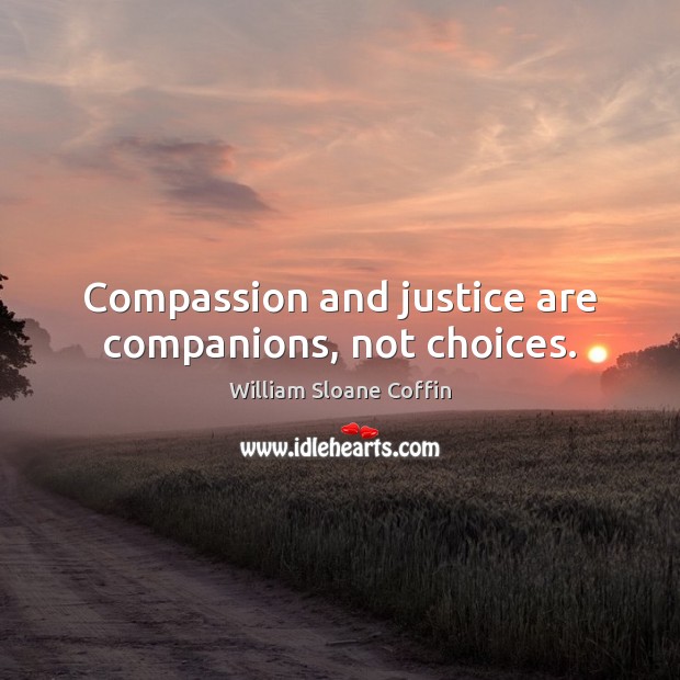 Compassion and justice are companions, not choices. William Sloane Coffin Picture Quote
