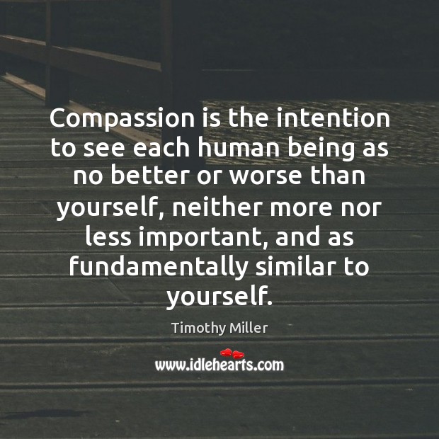 Compassion is the intention to see each human being as no better Timothy Miller Picture Quote