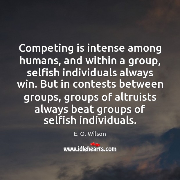 Competing is intense among humans, and within a group, selfish individuals always E. O. Wilson Picture Quote