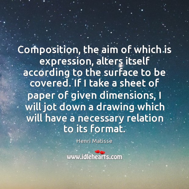 Composition, the aim of which is expression, alters itself according to the Henri Matisse Picture Quote