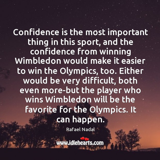 Confidence is the most important thing in this sport, and the confidence Rafael Nadal Picture Quote