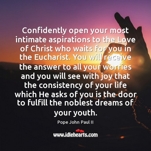 Confidently open your most intimate aspirations to the Love of Christ who Pope John Paul II Picture Quote