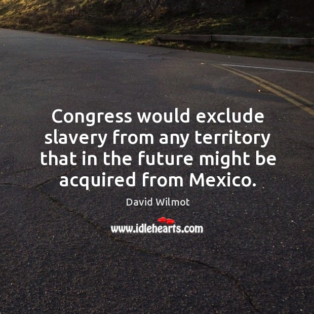 Congress would exclude slavery from any territory that in the future might be acquired from mexico. David Wilmot Picture Quote