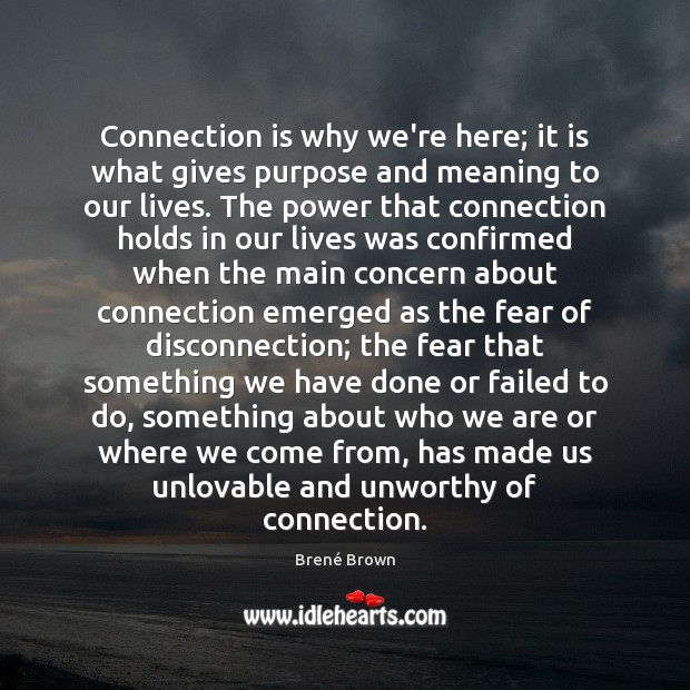 Connection is why we’re here; it is what gives purpose and meaning Brené Brown Picture Quote