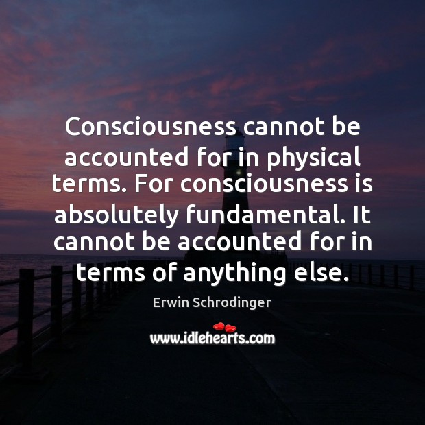 Consciousness cannot be accounted for in physical terms. For consciousness is absolutely Erwin Schrodinger Picture Quote