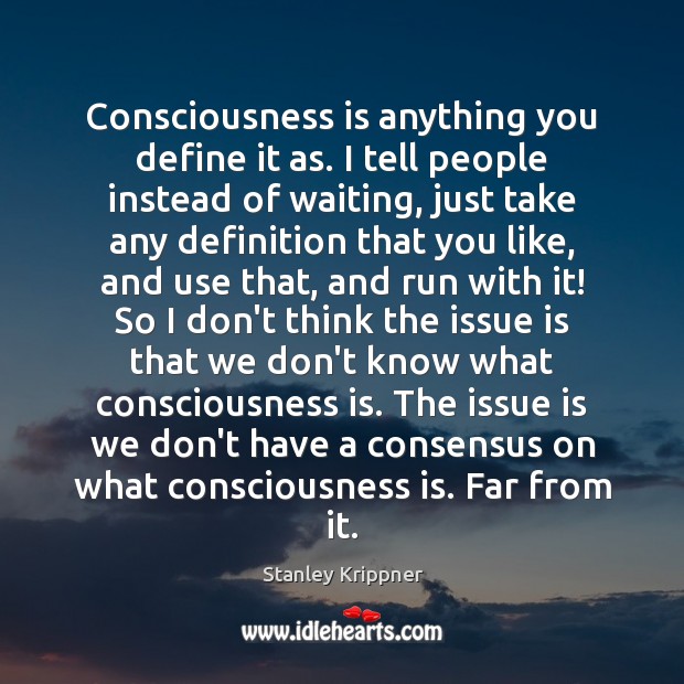 Consciousness is anything you define it as. I tell people instead of Stanley Krippner Picture Quote