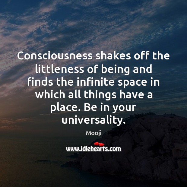 Consciousness shakes off the littleness of being and finds the infinite space Mooji Picture Quote