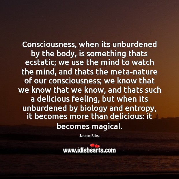 Consciousness, when its unburdened by the body, is something thats ecstatic; we 