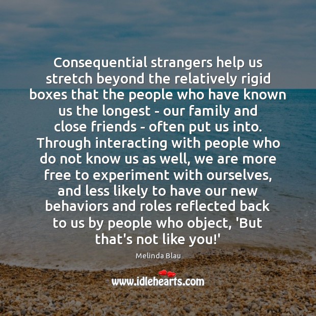 Consequential strangers help us stretch beyond the relatively rigid boxes that the Image