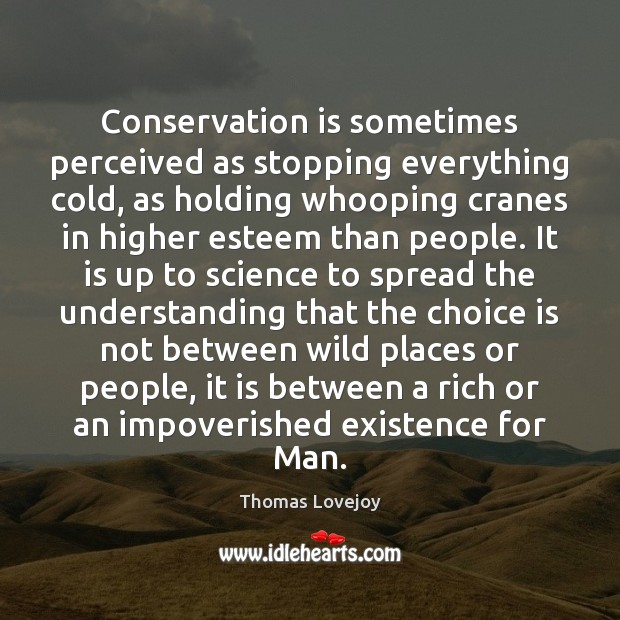 Conservation is sometimes perceived as stopping everything cold, as holding whooping cranes Thomas Lovejoy Picture Quote
